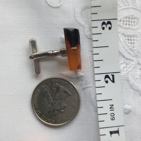 Cufflinks tortoiseshell Lucite on Silver Tone, Bamboo - Picture 4 of 4